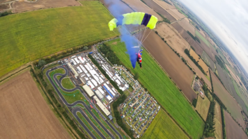 Skydivers jump into Go Karting World Championships near Grantham